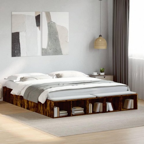 Sengestel 200x200 cm konstrueret træ røget eg
