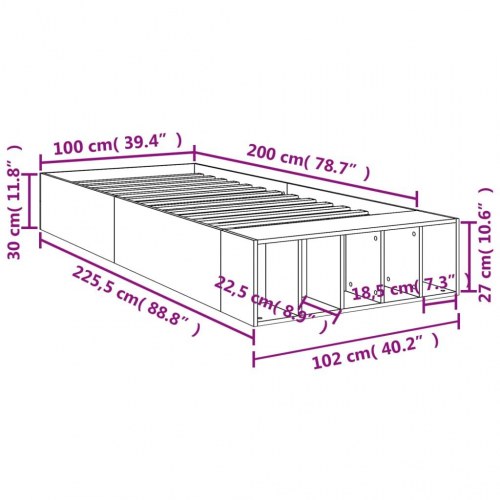 Sengeramme 100x200 cm konstrueret træ betongrå