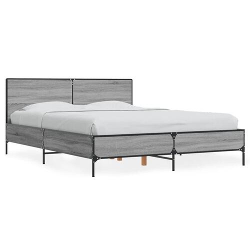 Sengestel 135x190 cm konstrueret træ og metal grå sonoma-eg