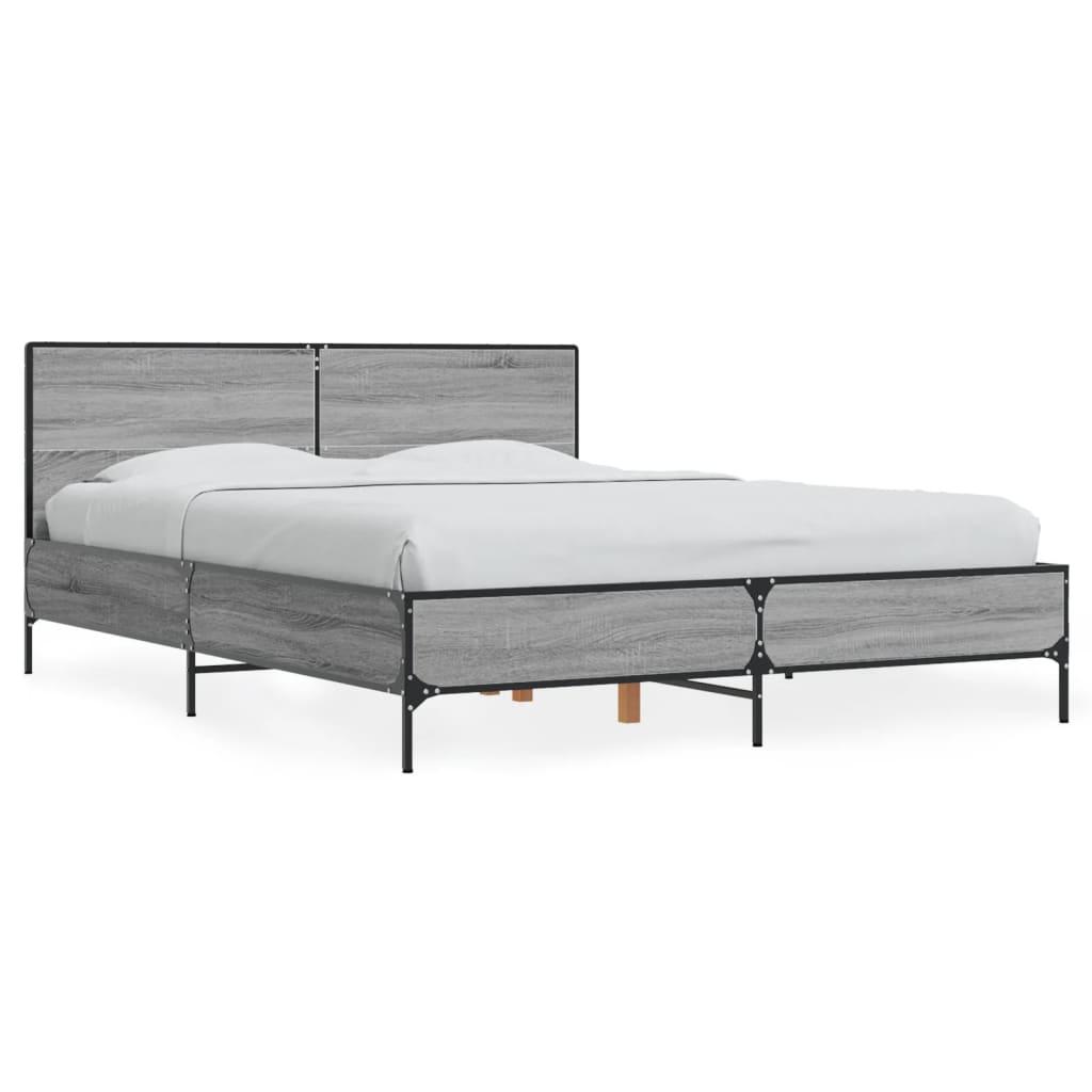 Sengestel 135x190 cm konstrueret træ og metal grå sonoma-eg