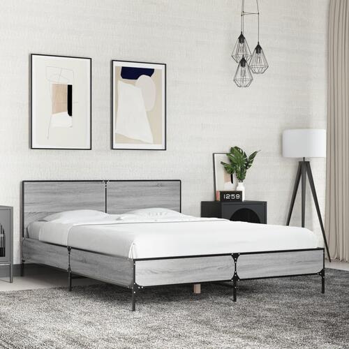 Sengestel 135x190 cm konstrueret træ og metal grå sonoma-eg
