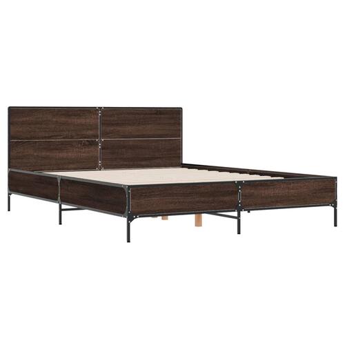 Sengestel 160x200 cm konstrueret træ og metal brun egetræ