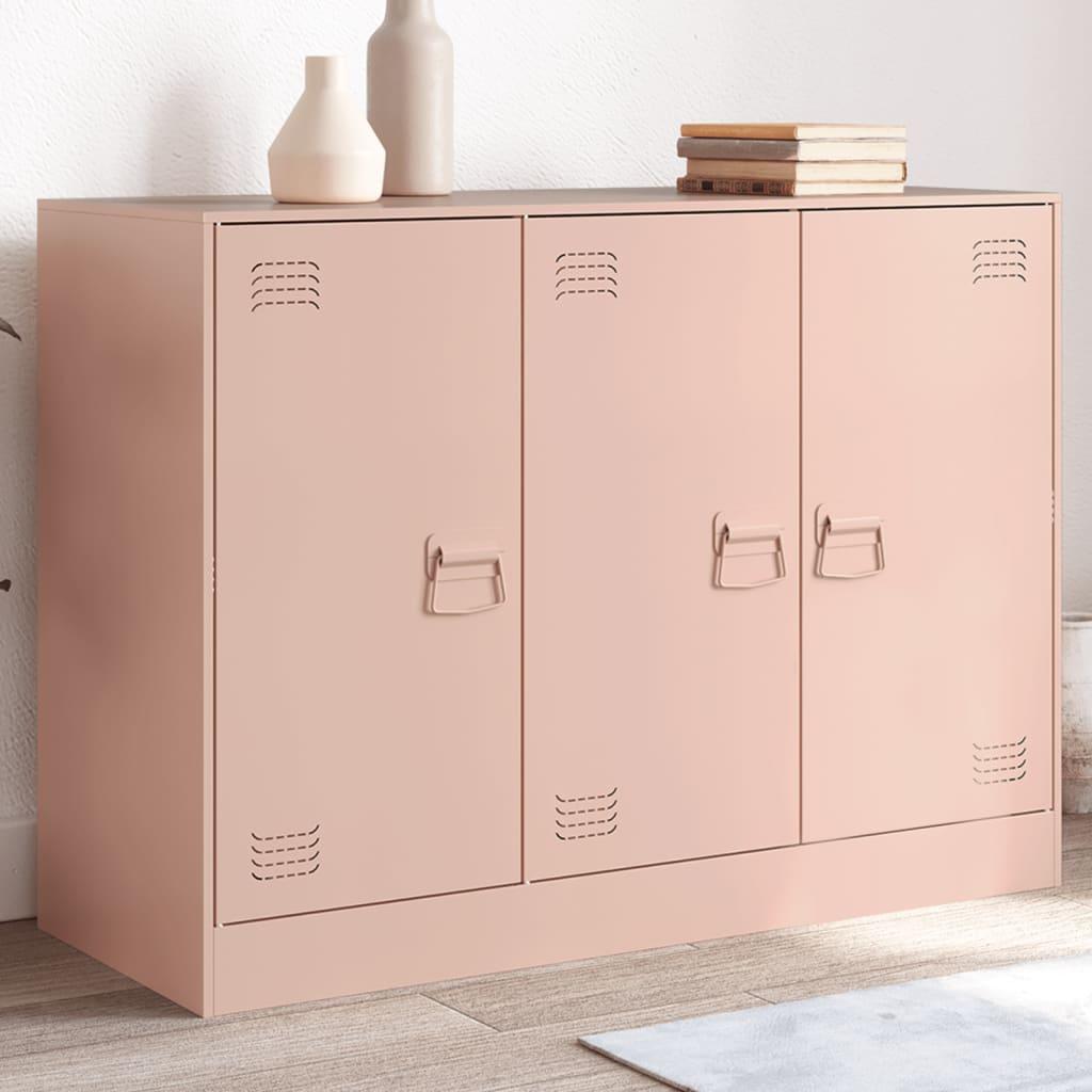 Skænk i stål med 3 låger - 99 × 39 × 73 cm, lyserød billede