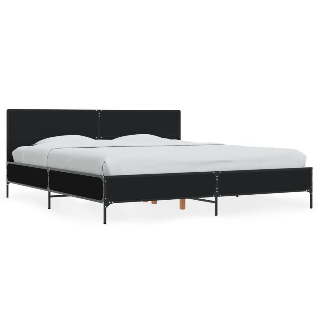 Sengestel 200x200 cm konstrueret træ og metal sort