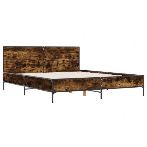 Sengestel 135 x 190 cm i konstrueret træ og metal - røget egetræsfarve