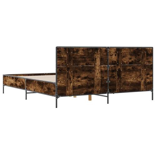 Sengestel 140x190cm konstrueret træ og metal røget egetræsfarve