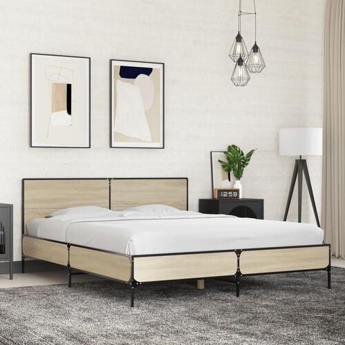 Sengestel 160x200 cm konstrueret træ og metal sonoma-eg