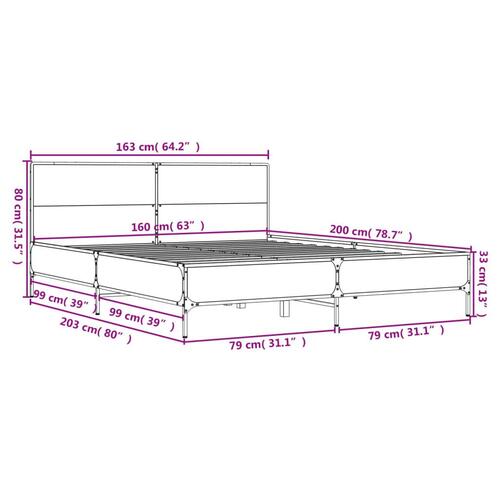 Sengestel 160x200 cm konstrueret træ og metal sonoma-eg