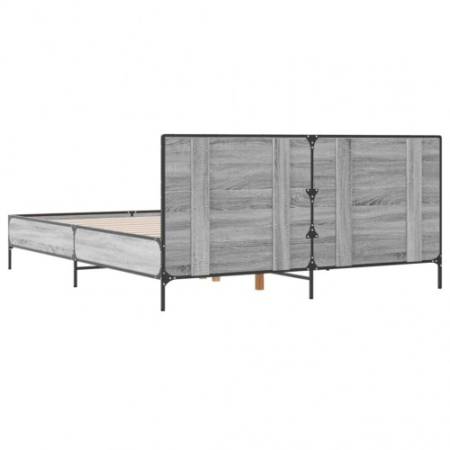 Sengeramme 120 x 200 cm med hovedgærde - grå sonoma-eg