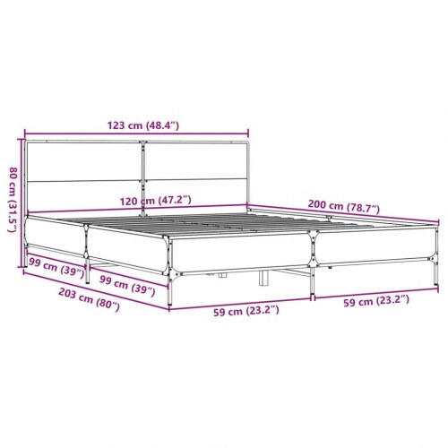 Sengeramme 120 x 200 cm med hovedgærde - grå sonoma-eg