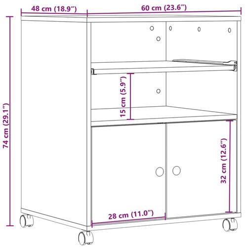 Printerstativ med hjul 60x48x74 cm sort