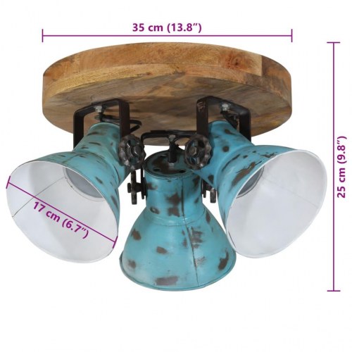 Loftlampe med 3 skærme - E27 25 W, 35×35×25 cm, patineret blå