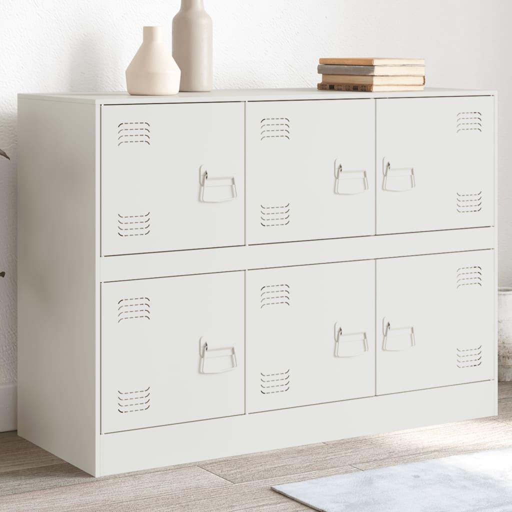 Skænk i stål - 99 × 39 × 73 cm, hvid, 6 rum billede