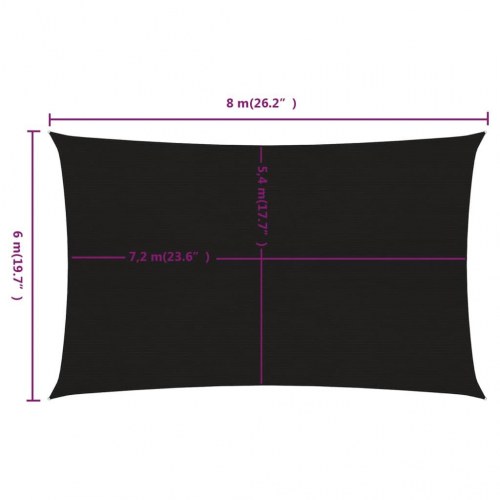 Solsejl 160 g/m² - 6 × 8 m rektangulært HDPE, sort