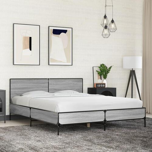 Sengestel 160x200 cm konstrueret træ og metal grå sonoma-eg