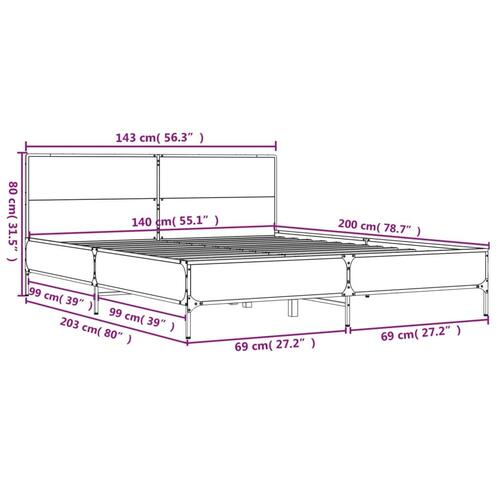 Sengestel 140x200cm konstrueret træ og metal røget egetræsfarve