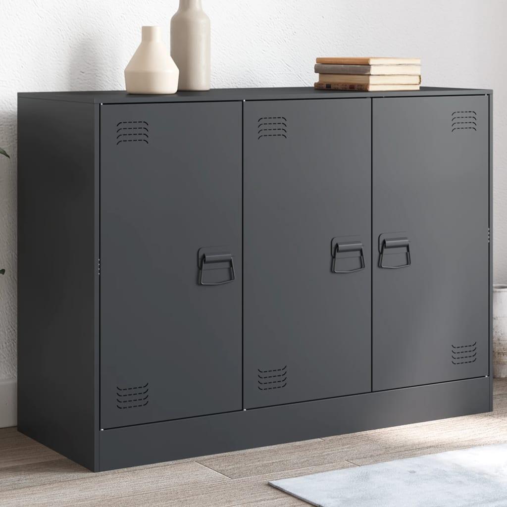 Skænk i stål - antracitgrå, 99 × 39 × 73 cm, 3 låger billede