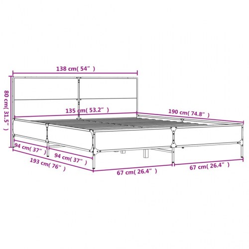 Sengestel 135 x 190 cm med hovedgærde - sonoma-eg