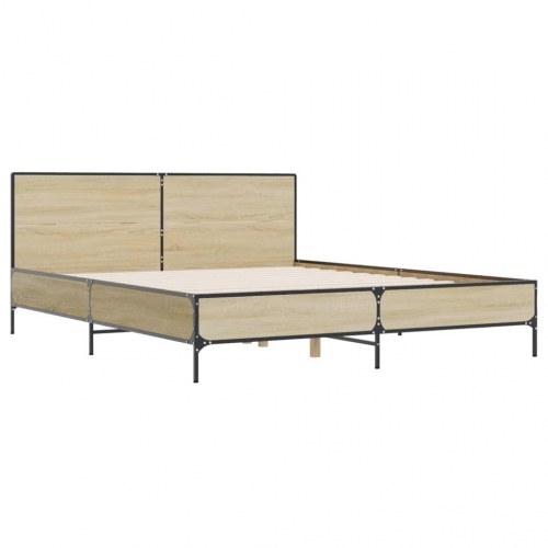 Sengeramme 120 x 190 cm i konstrueret træ og metal - sonoma-eg