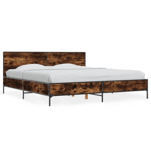 Sengestel 180x200cm konstrueret træ og metal røget egetræsfarve