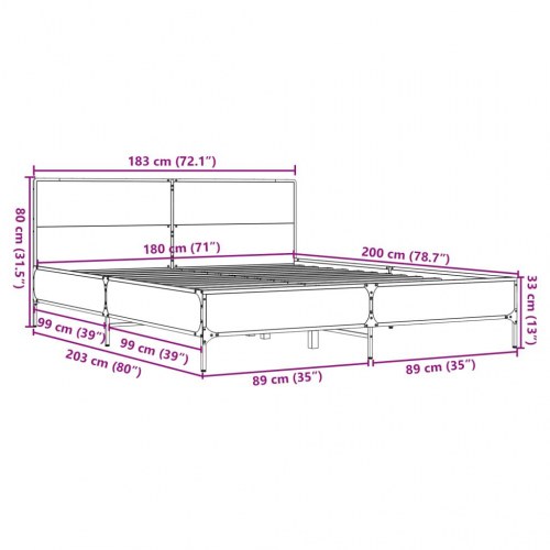 Sengestel 180x200 cm konstrueret træ og metal brun egetræ
