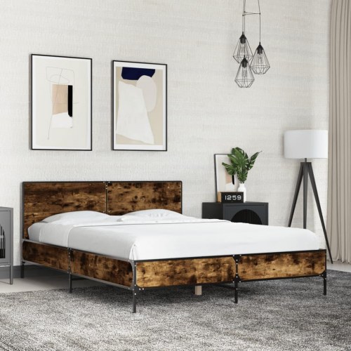 Sengestel 120 x 200 cm med hovedgærde - røget egetræ