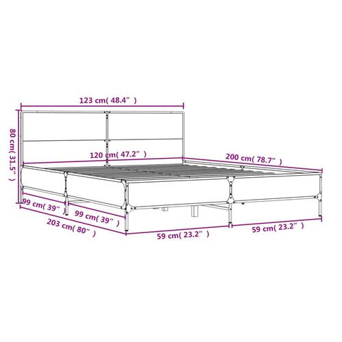 Sengestel 120x200 cm konstrueret træ og metal brun egetræ