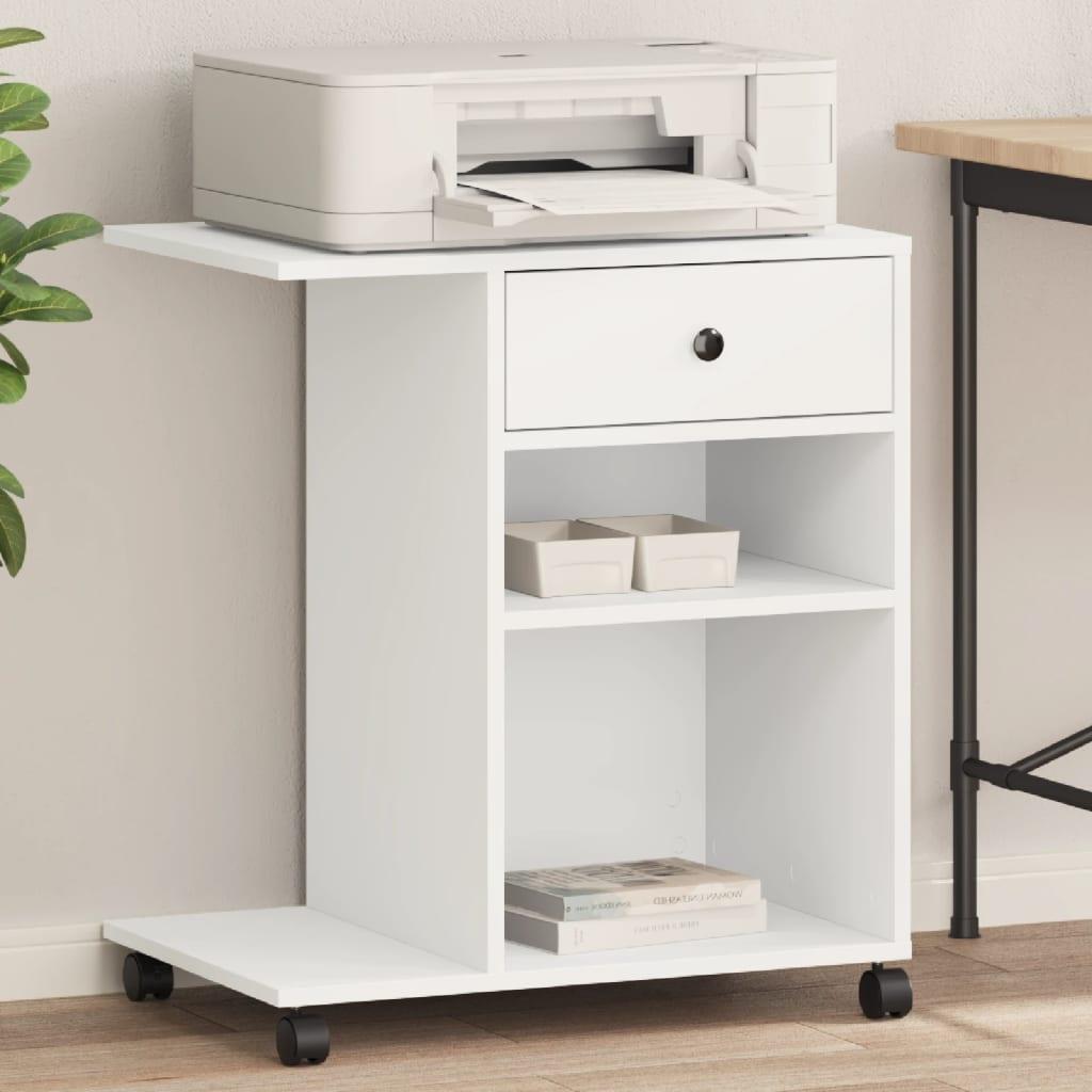 Printerstativ med hjul - 60 × 40 × 68,5 cm, hvid billede