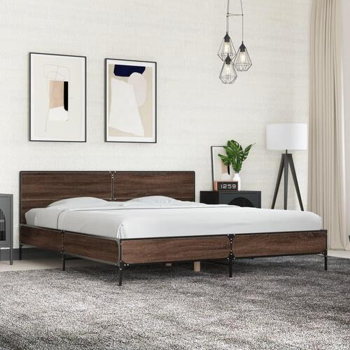 Sengeramme 200x200 cm konstrueret træ og metal brun egetræ