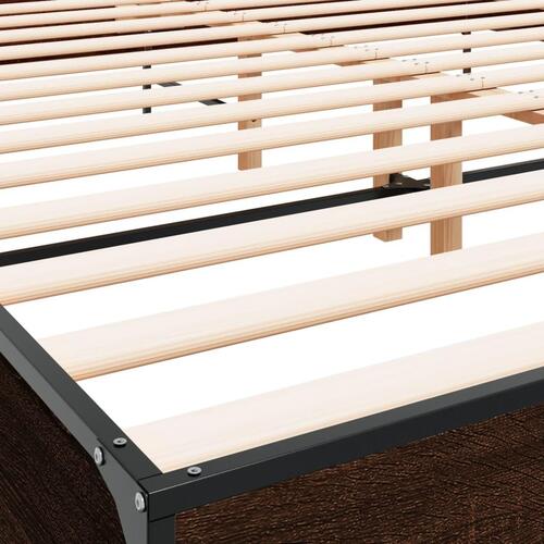 Sengeramme 200x200 cm konstrueret træ og metal brun egetræ