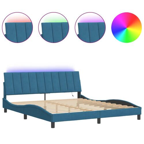 Sengeramme med LED-lys 180x200 cm velour blå