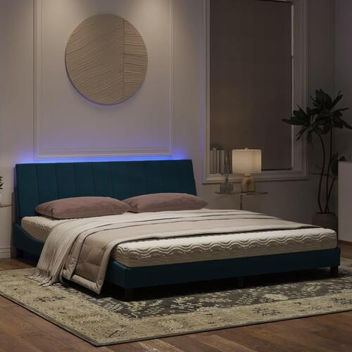 Sengeramme med LED-lys 180x200 cm velour blå