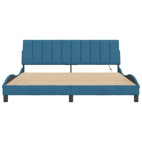Sengeramme med LED-lys 180x200 cm velour blå