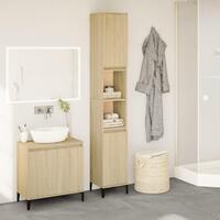 Badeværelsesskab 30x30x190 cm konstrueret træ sonoma-eg