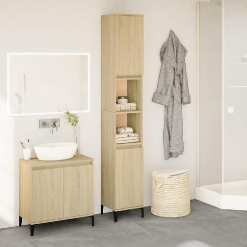 Badeværelsesskab 30x30x190 cm konstrueret træ sonoma-eg