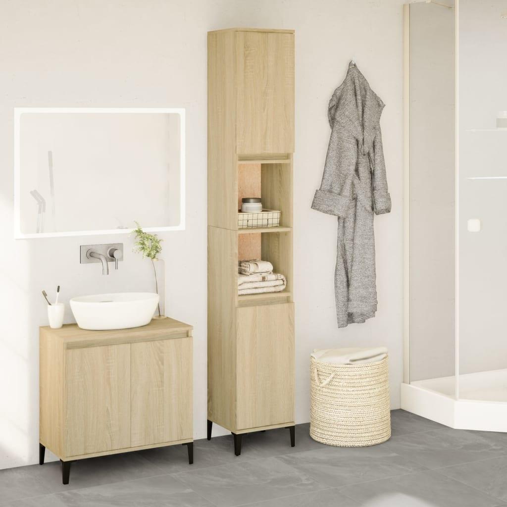 Badeværelsesskab 30x30x190 cm konstrueret træ sonoma-eg