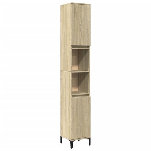 Badeværelsesskab 30x30x190 cm konstrueret træ sonoma-eg