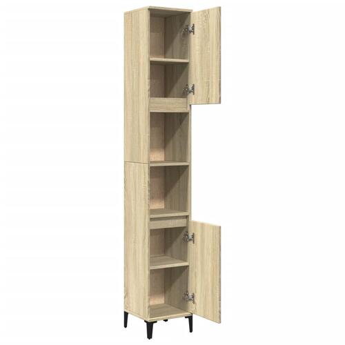 Badeværelsesskab 30x30x190 cm konstrueret træ sonoma-eg