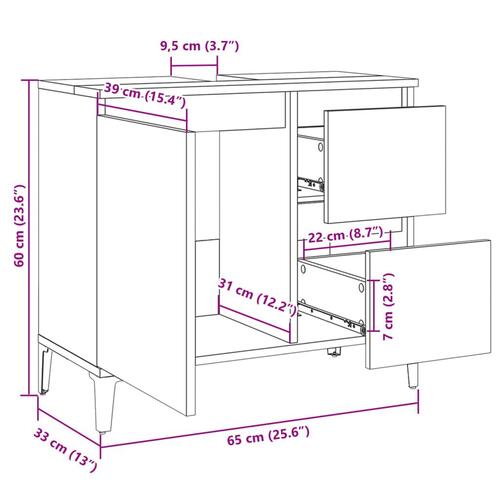 Badeværelsesskab 65x33x60 cm konstrueret træ sonoma-eg
