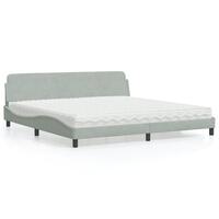 Seng med madras 200x200 cm velour lysegrå