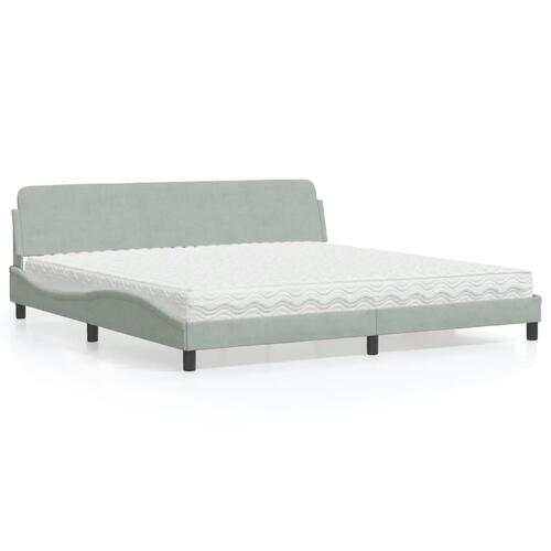Seng med madras 200x200 cm velour lysegrå