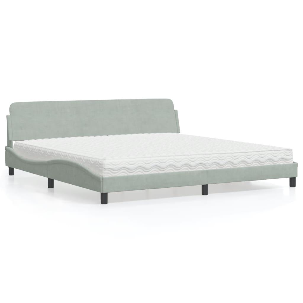Seng med madras 200x200 cm velour lysegrå