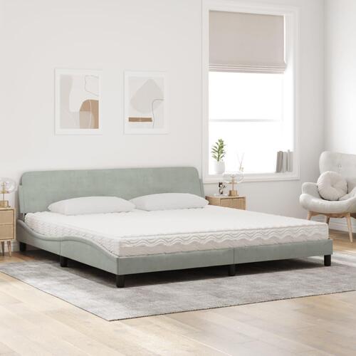Seng med madras 200x200 cm velour lysegrå