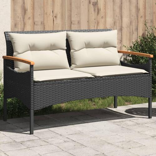 Havebænk med hynder 116x62,5x74 cm polyrattan sort