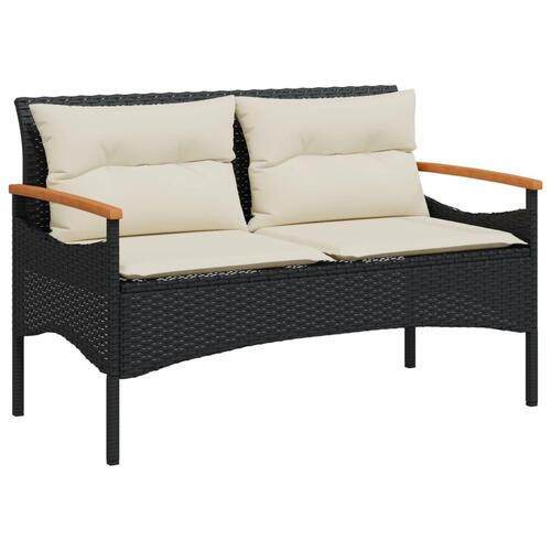 Havebænk med hynder 116x62,5x74 cm polyrattan sort