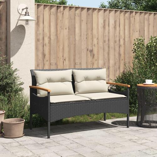Havebænk med hynder 116x62,5x74 cm polyrattan sort