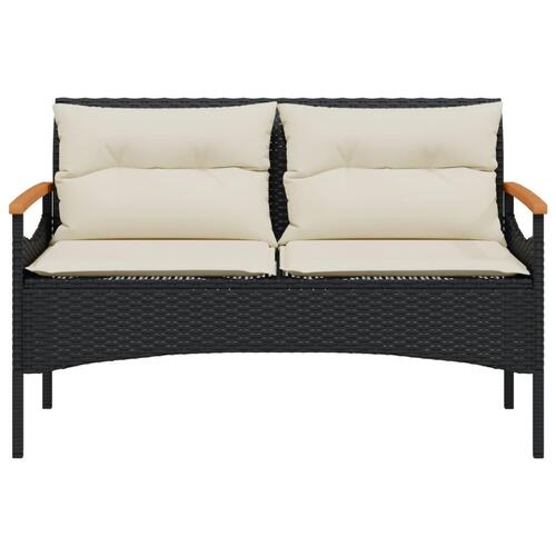 Havebænk med hynder 116x62,5x74 cm polyrattan sort