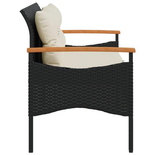 Havebænk med hynder 116x62,5x74 cm polyrattan sort