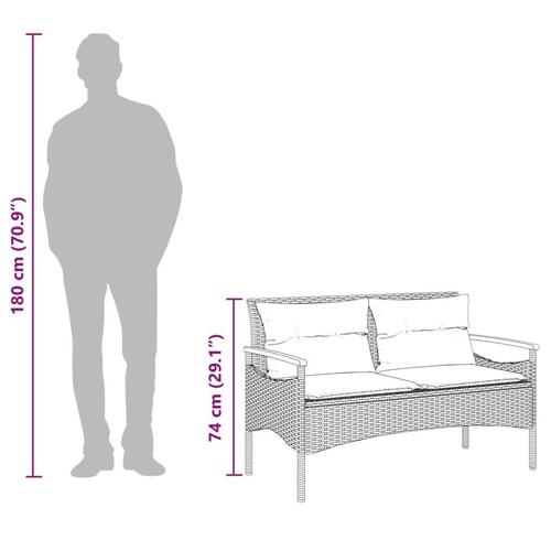 Havebænk med hynder 116x62,5x74 cm polyrattan sort