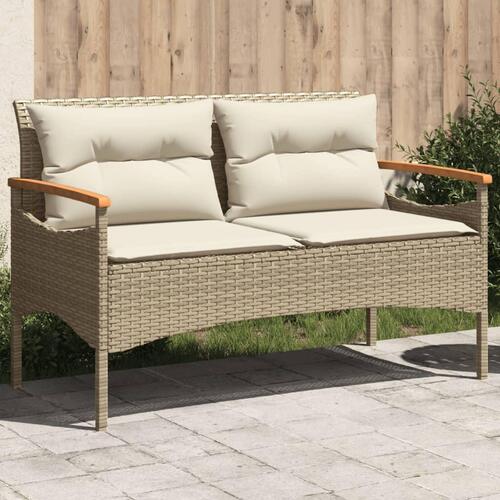 Havebænk med hynder 116x62,5x74 cm polyrattan beige